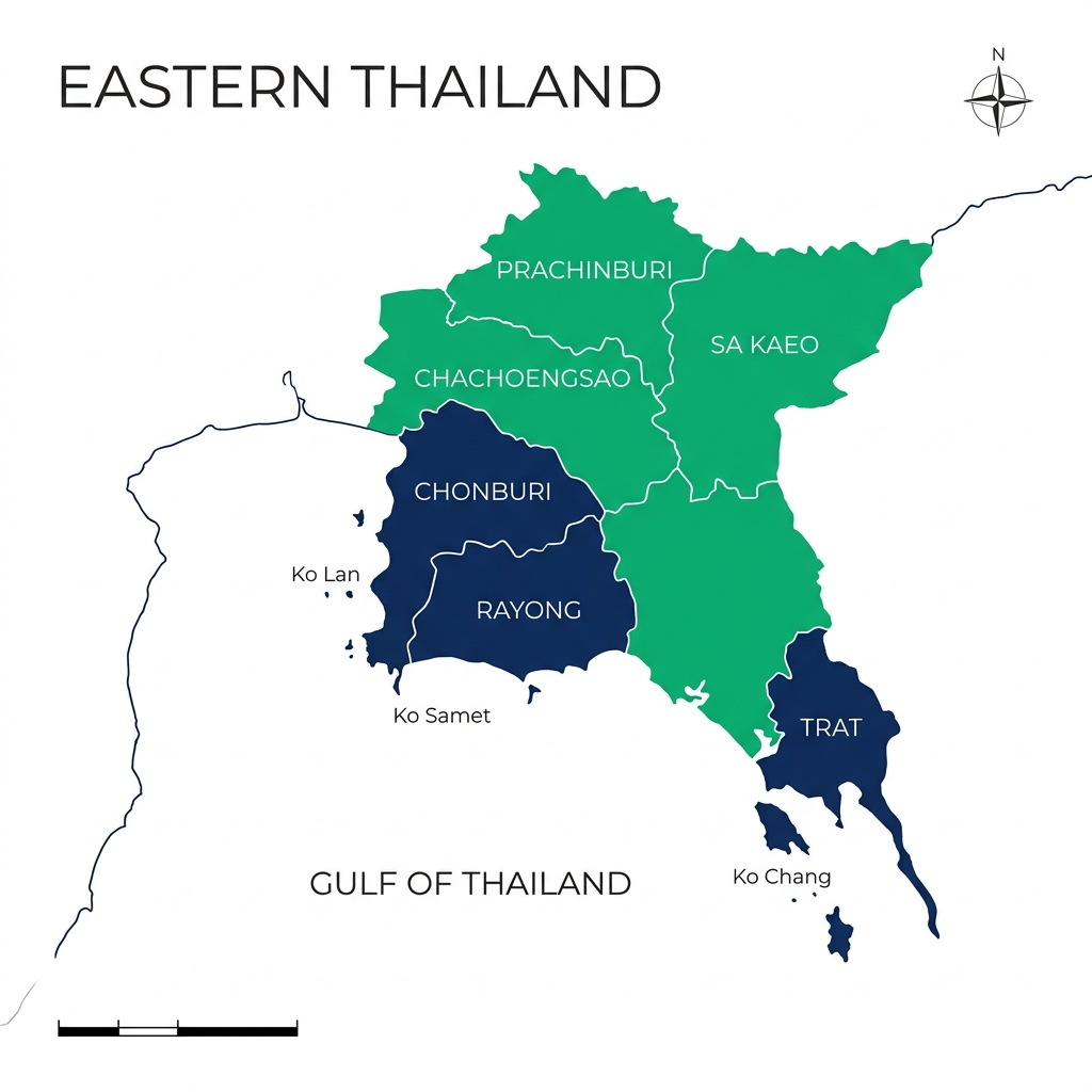 แผนที่ประเทศไทย ภาคตะวันออก