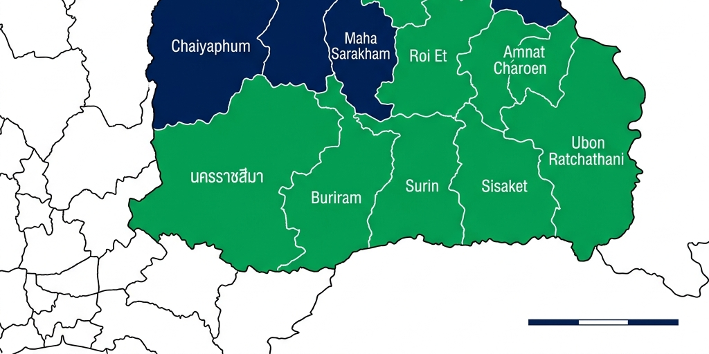 แผนที่ประเทศไทย ภาคอีสานตอนล่าง